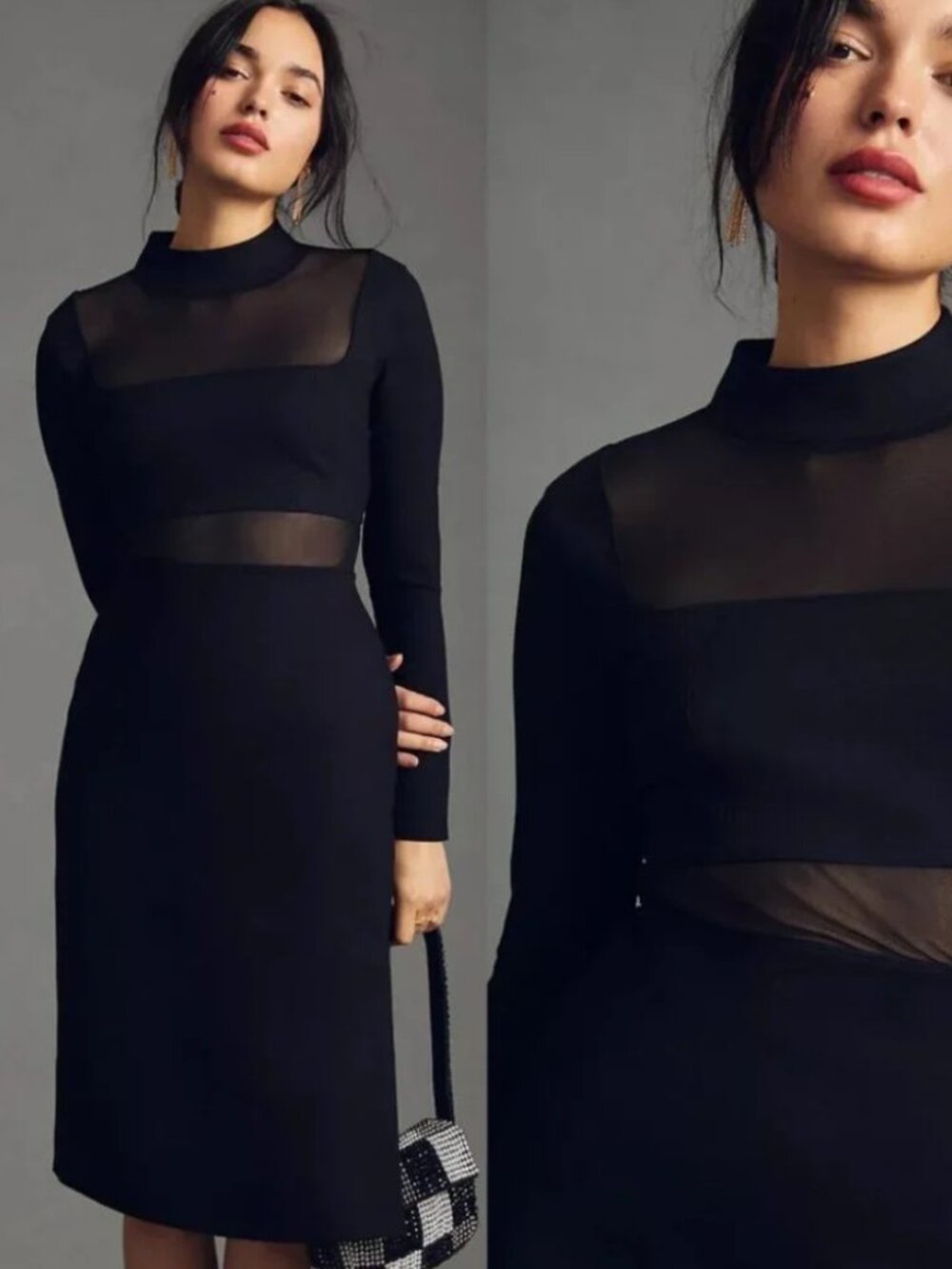 Anthropologie Sheer Side-Slit Dress Size Large Black NWOT